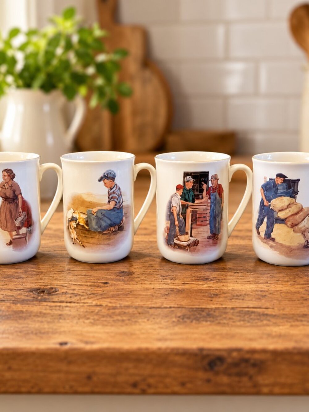 Vintage 75th anniversary Norman Rockwell Museum Collectable Coffee Mugs Lot of 4